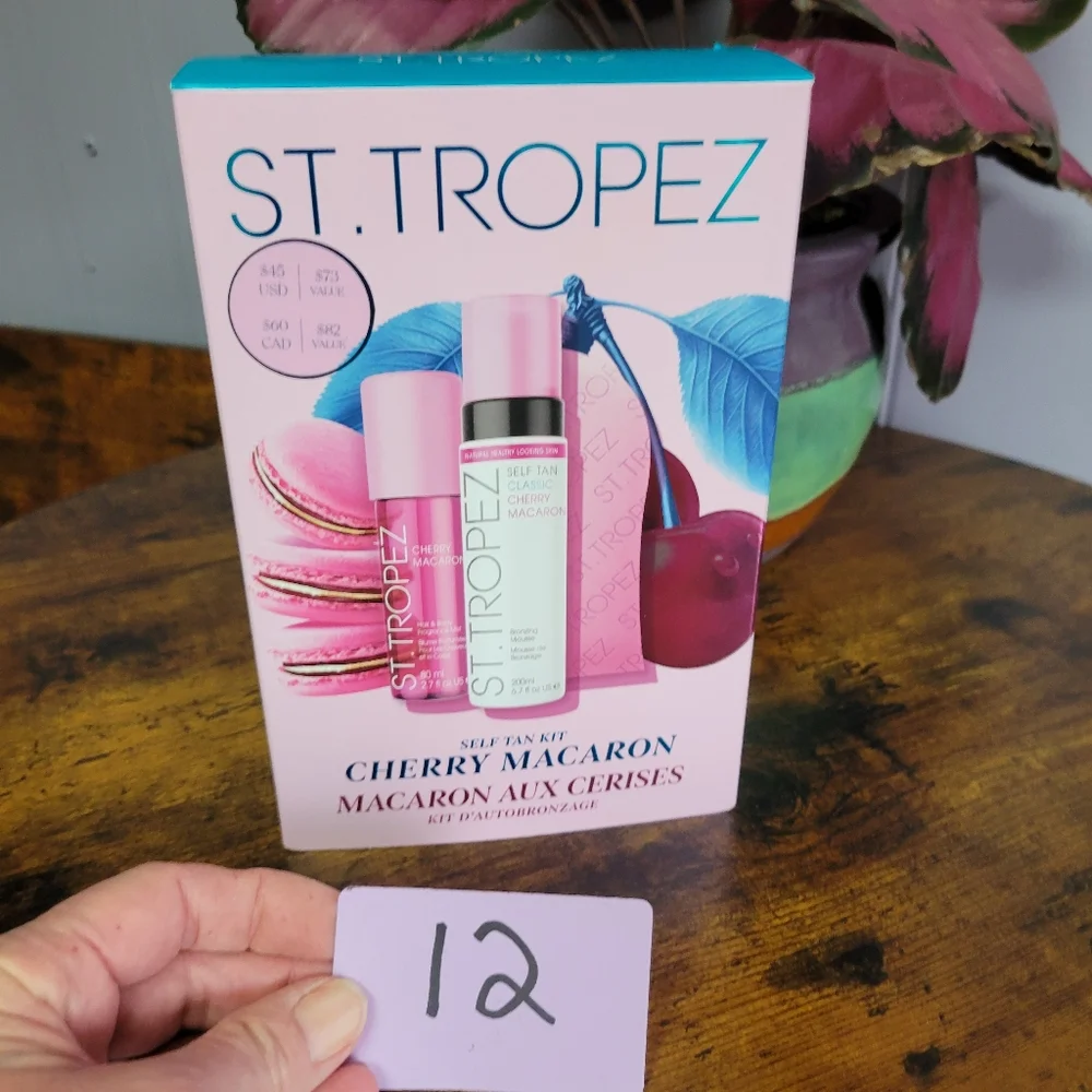 St.Tropez Cherry Macaron Self Tan 3 piece set cruelty free- pink/blue